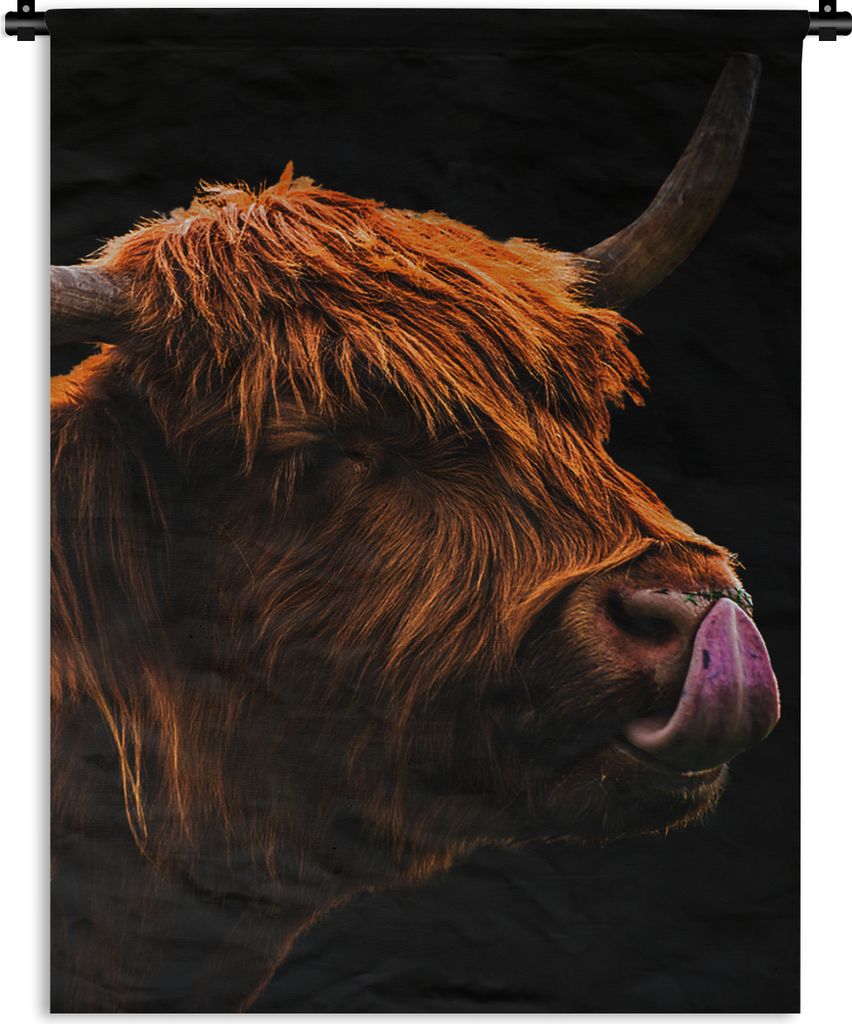 MuchoWow Wandteppich Wandbehang Schottischer Highlander - Zunge - Nase 150x200 cm Tapisserie Dekoration Wandtuch - Wandaufhängung - Moderner