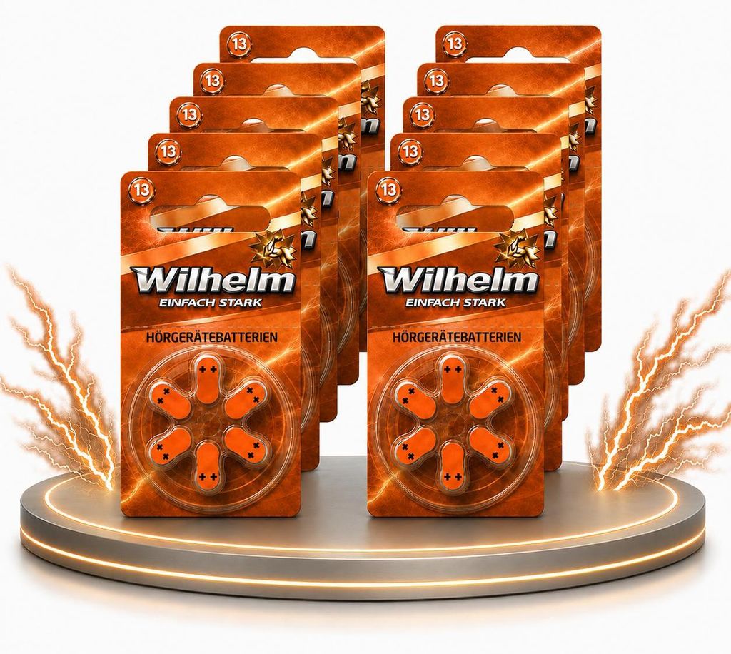 60 x WILHELM Hörgerätebatterien Typ 13 orange Produktbild  KI-generiertes Bild