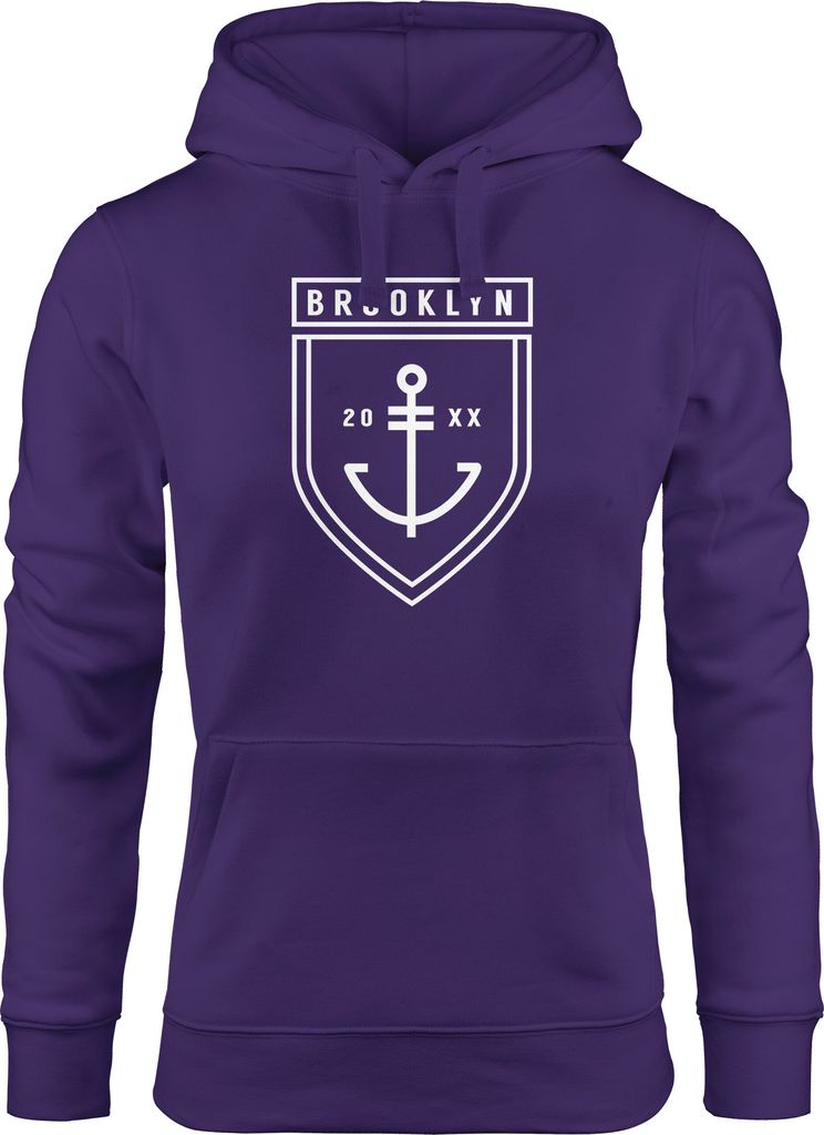 Hoodie Damen Brooklyn Anker Kapuzen-Pullover Neverless lila M