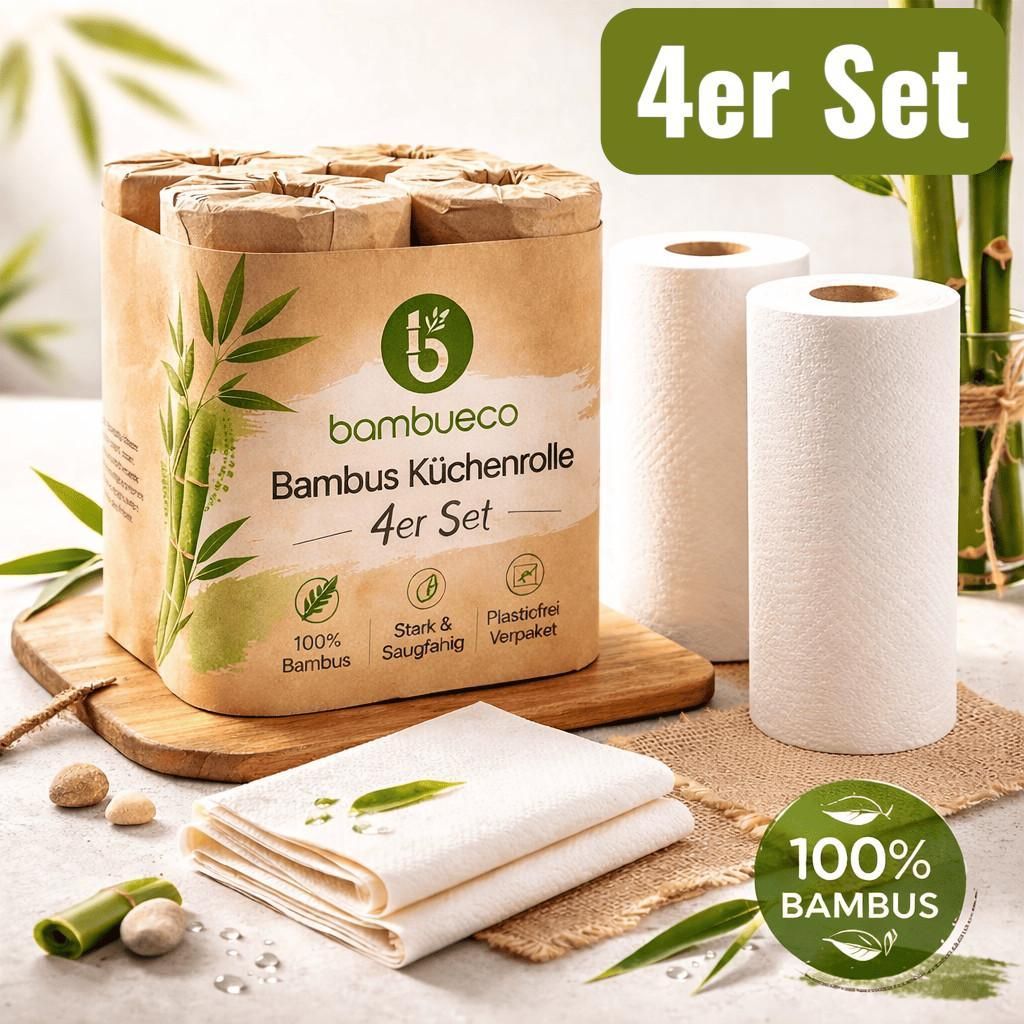 4 Küchenrollen aus Bambus Küchentuch Haushaltstücher Papiertücher Küchenpapier