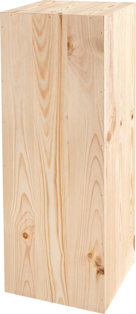 A tall, rectangular wooden stand is shown against a white background.