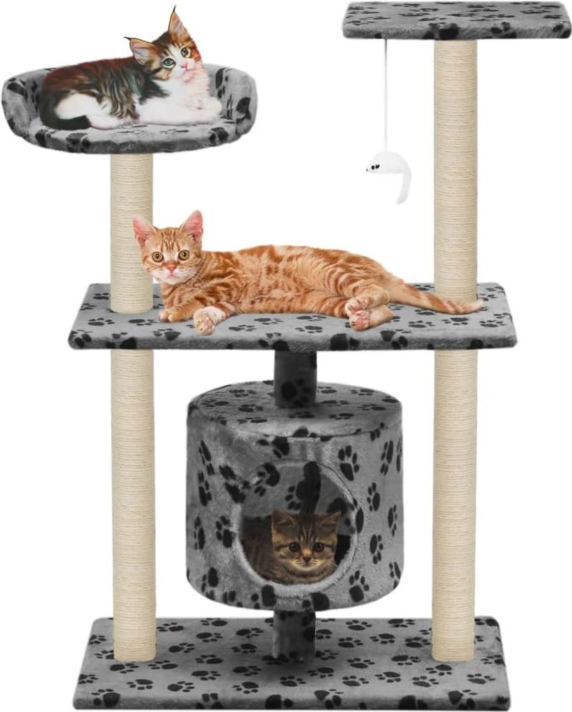 The Living Store Katzen-Kratzbaum Sisal 95 cm Grau Pfoten-Aufdruck