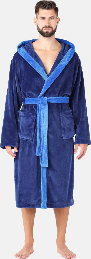 Peignoir de sortie de bain homme long bleu pour spa et maison en XXL