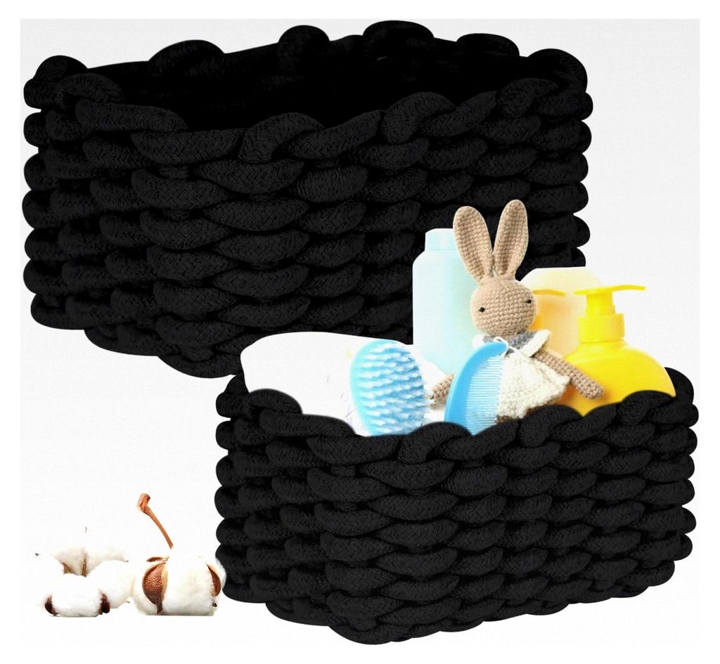 2 Stück Aufbewahrungskörbe aus Baumwolle, geflochtenes Baumwollseil, Organizer für Kinderzimmer, Wohnzimmer und Bad D27xH17 CM + D33xH22 CM (Sch...