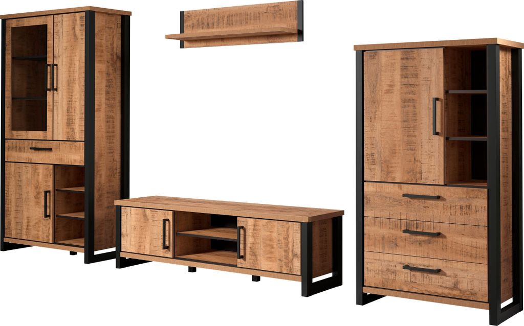 trendteam Wohnen 4-teilige Kombination Enna, Mango Nachbildung/Schwarz, B/H/T ca. 389/195/45 cm