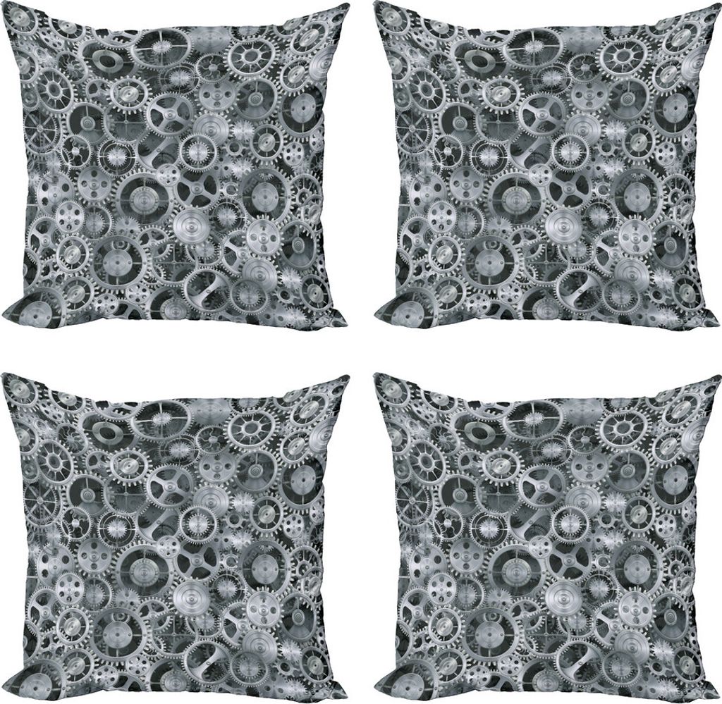 ABAKUHAUS Uhr Kissenbezug Set (4 Stück), Uhr Techno Pattern, Moderner Doppelseitiger Digitaldruck, 40 cm x 40 cm, grau grau