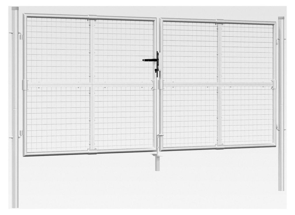 Doppeltor, Gartentor Doppelflügeltor, Gartentor Metall, Gartentür, Doppelstabmattenzaun Tor, mit Schloss und 3 Schlüsseln, 300 x 175 cm, Silber