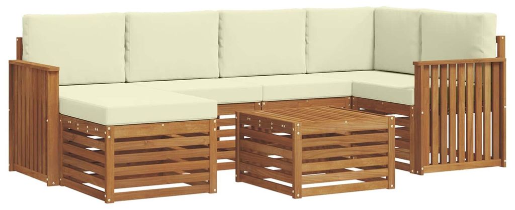 vidaXL Ecksofa Set mit Kissen 7 pcs Natur und Creme Massivholz Akazie