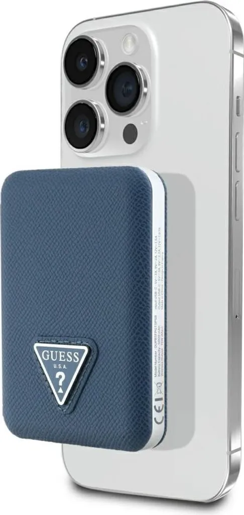 Batterie MagSafe 5000mah Guess avec logo triangle grainé bleu chic