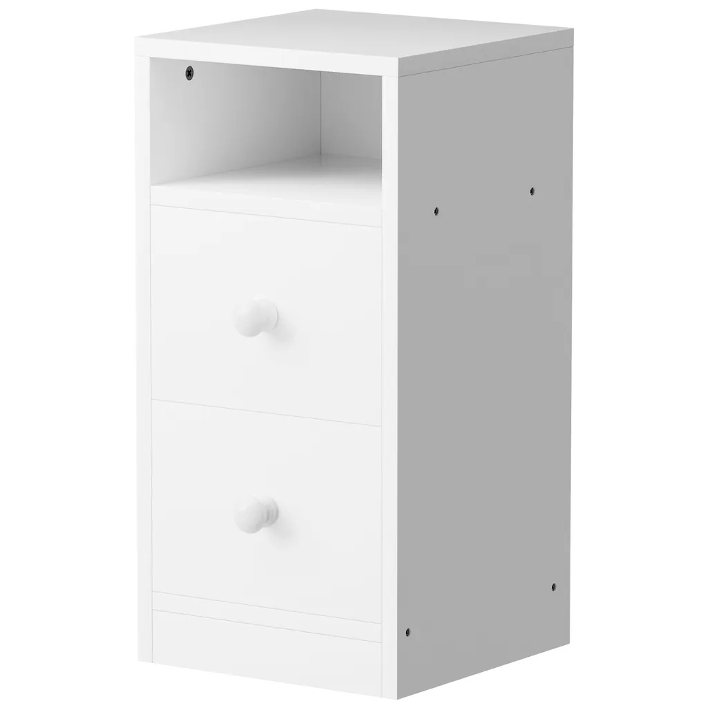 Petite table d'appoint blanche avec compartiment ouvert pour chambre
