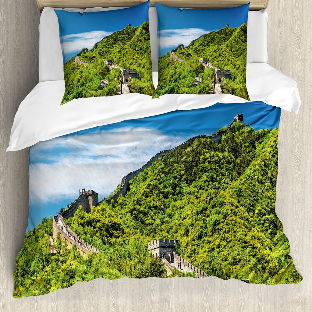 ABAKUHAUS Aussicht Bettbezug, Natur Panorama, Milbensicher Allergiker geeignet mit Kissenbezügen, 200 cm x 200 cm - 80 x 80 cm, Türkisgrün