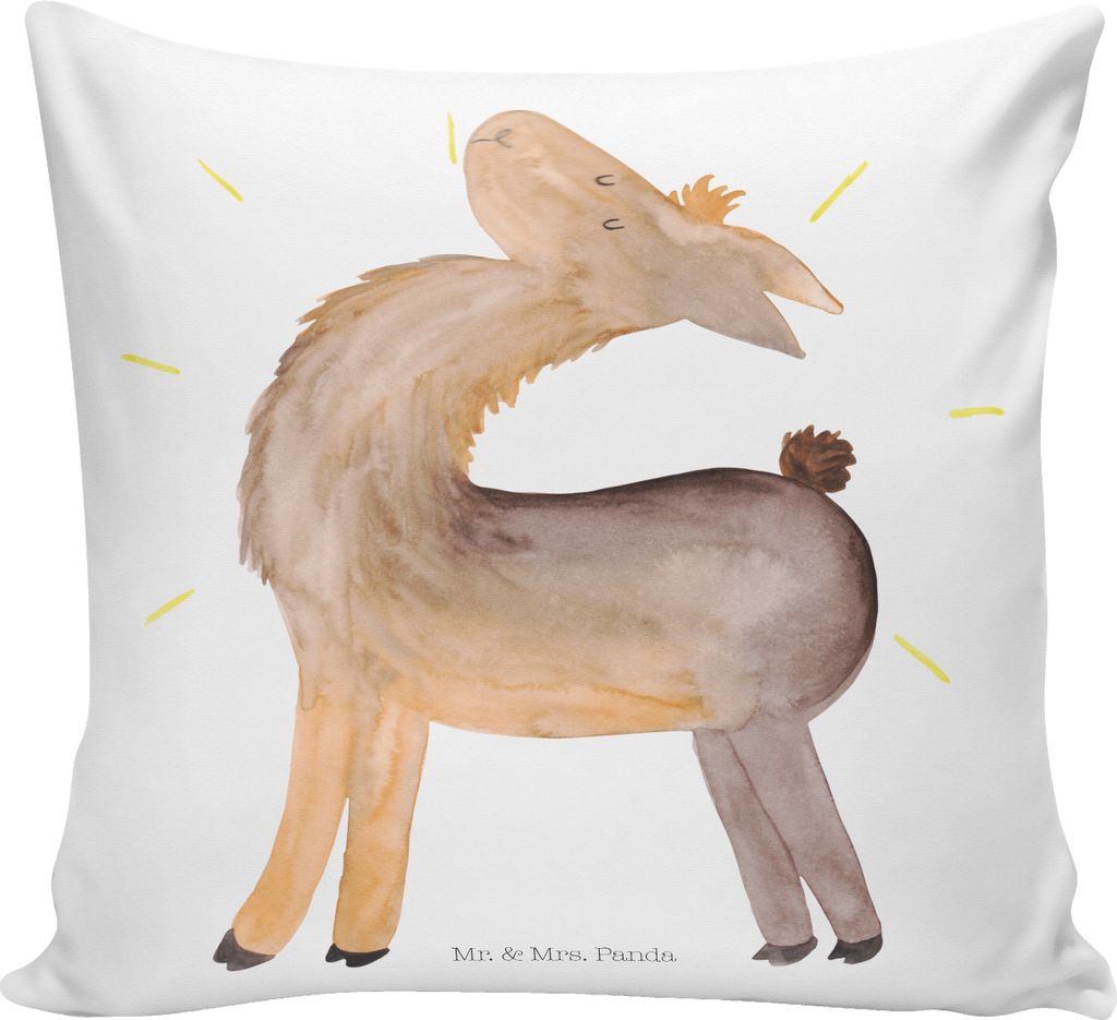 Mr. & Mrs. Panda kissen für sofa Lama Stolz - Weiß - Geschenk, bedruckt, 40x40, Freundin, Außenseiter, Lounge, Familie, Lamas, Family, Couchkiss...