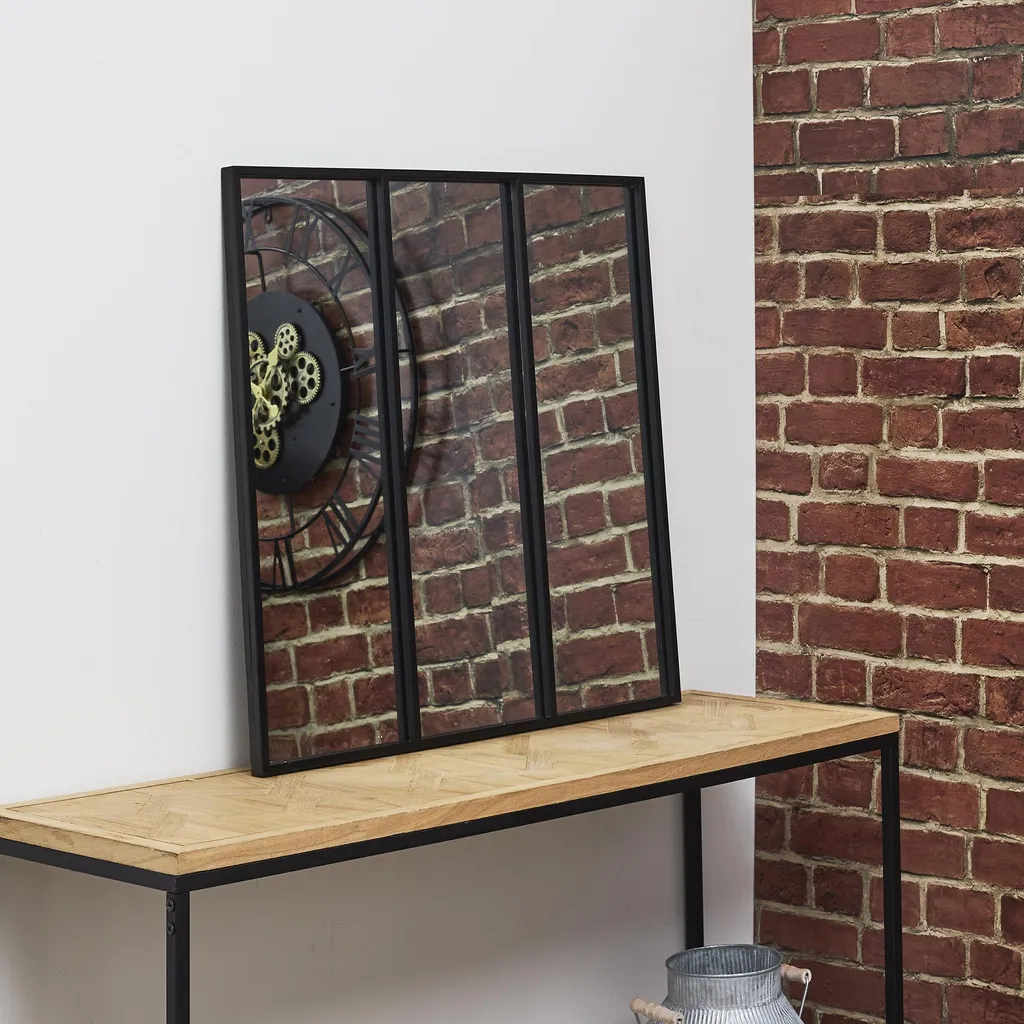 Miroir en Métal Noir 61.5x61.5 cm - Cadre Multi-Sections Robuste - 2