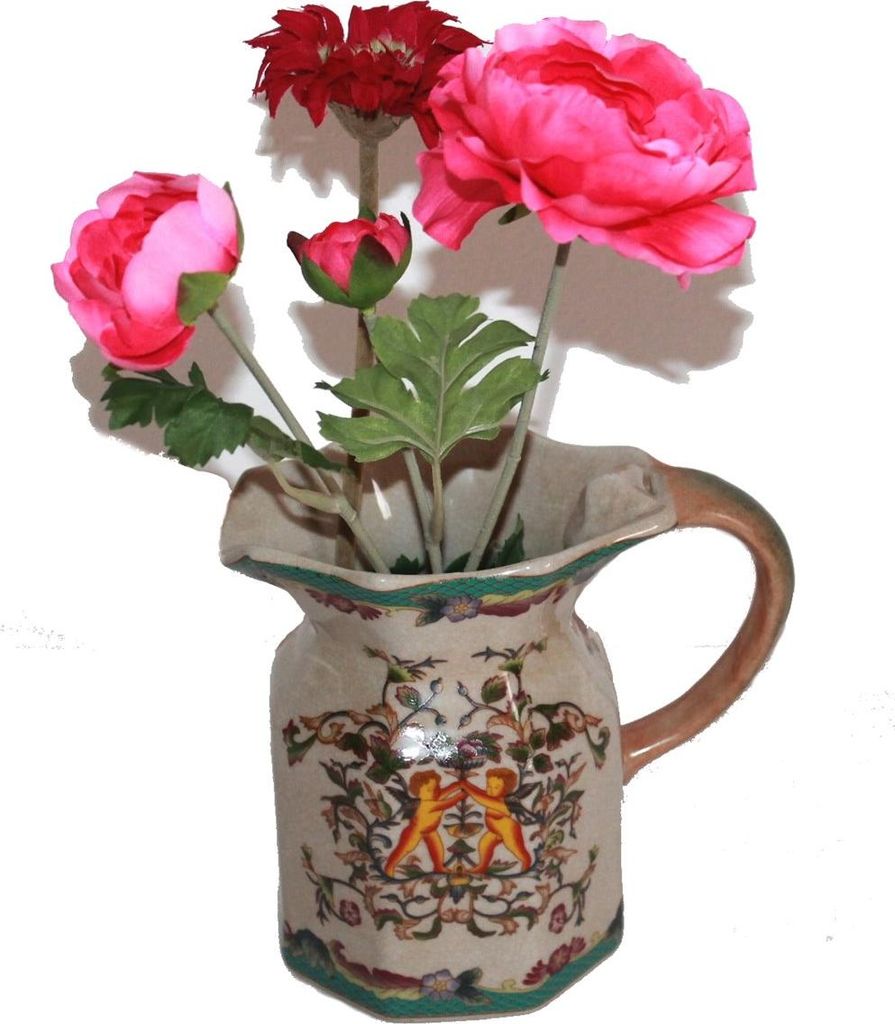 004 China Vase Krug aus beiger Keramik asiatisch bemalt klein