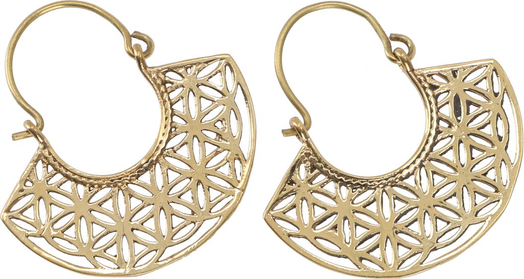 Tribalohrringe aus Messing, Flower of Life Ethnoohrringe, Tribal Ohrringe, Yogaschmuck - Gold, 4*3,5 cm, Ohrringe + Ohrstecker Modeschmuck