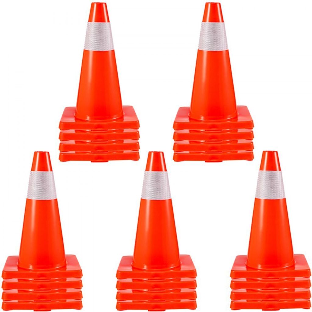 Verkehrssicherheitskegel SM - 20 Stück PVC-Parkkegel - 45,7 cm - mit 1 reflektierenden Kragen - 27,9 x 27,9 cm - Rote PVC-Basis für Straßen mi...