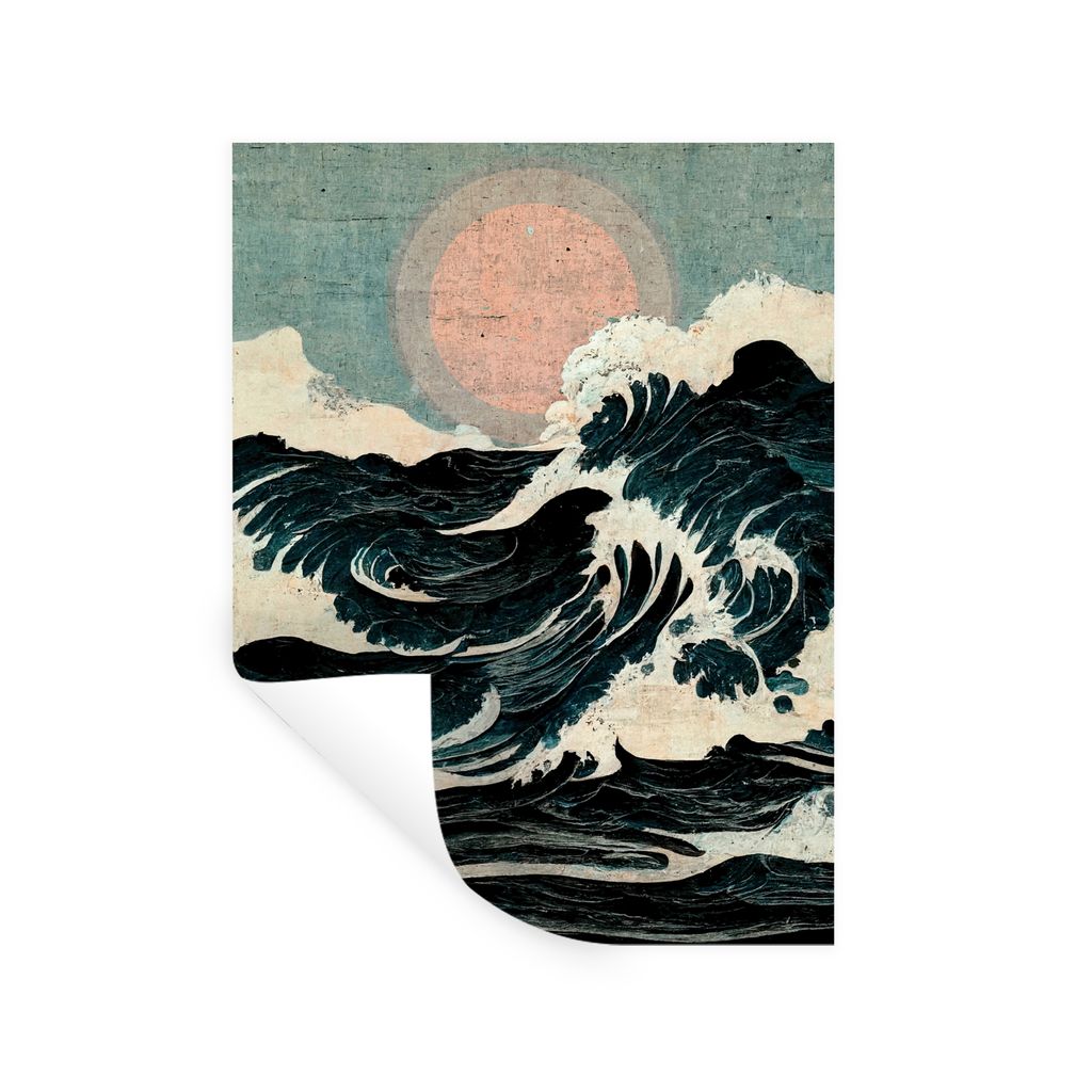 MuchoWow Wandtattoo Wandsticker Wandaufkleber Jahrgang - Meer - Wellen - Sonne 90x120 cm Selbstklebend und Repositionierbar - Faltenfrei