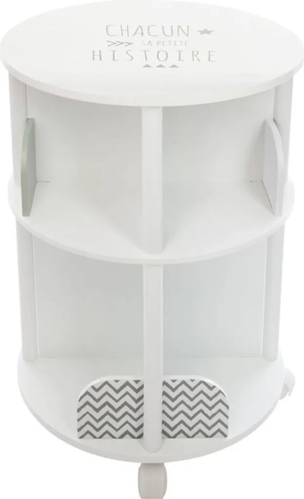 Bibliothèque ronde à roulettes pour enfants - Meuble de rangement blanc