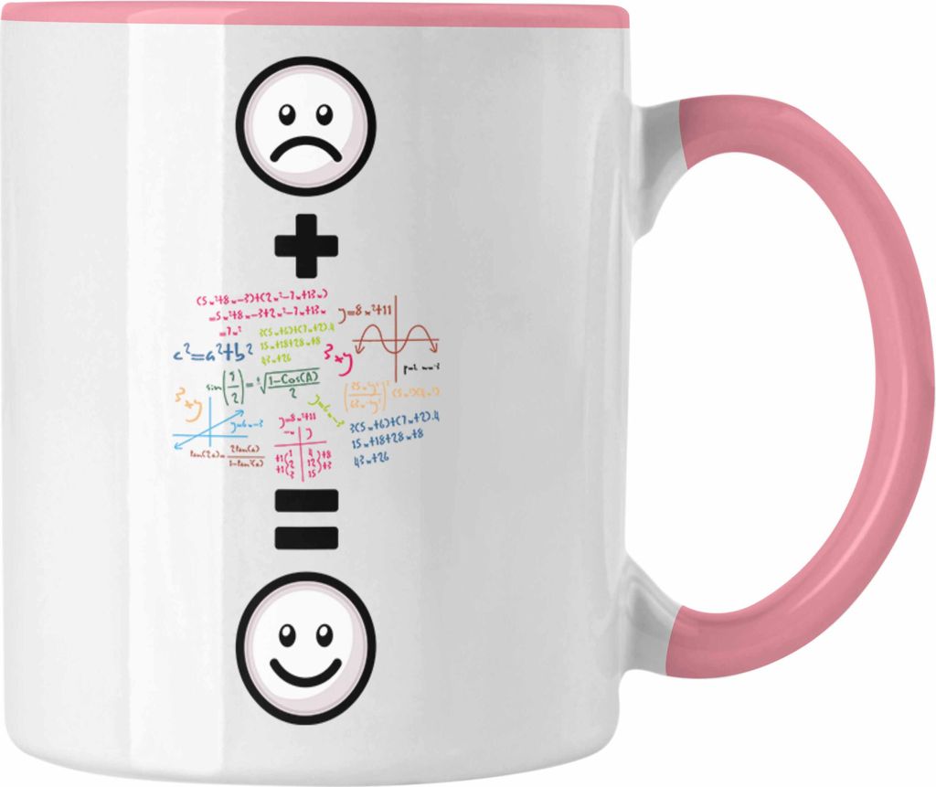 Trendation - Mathe Tasse Geschenk für Matematiker, Mathelehrer, Mathe-Studenten Lustige Geschenkidee :( + Mathematische Formeln = :) (Rosa)