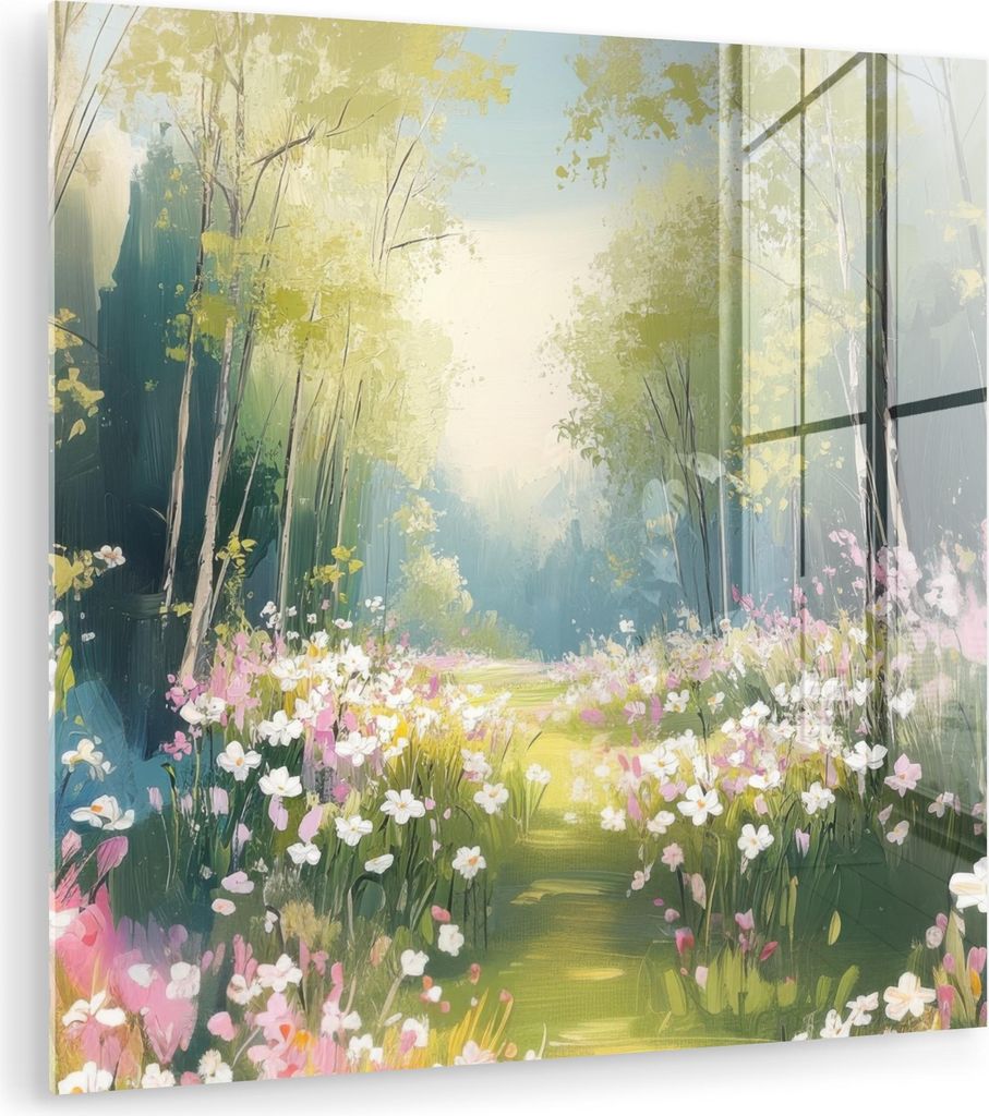 MuchoWow Glasbilder - Bilder auf Wandbild - Foto auf Glas Wald - Malerei - Farbenfroh 30x30 cm Wanddekoration aus Glas - Acrylglasbild - Acrylbilder