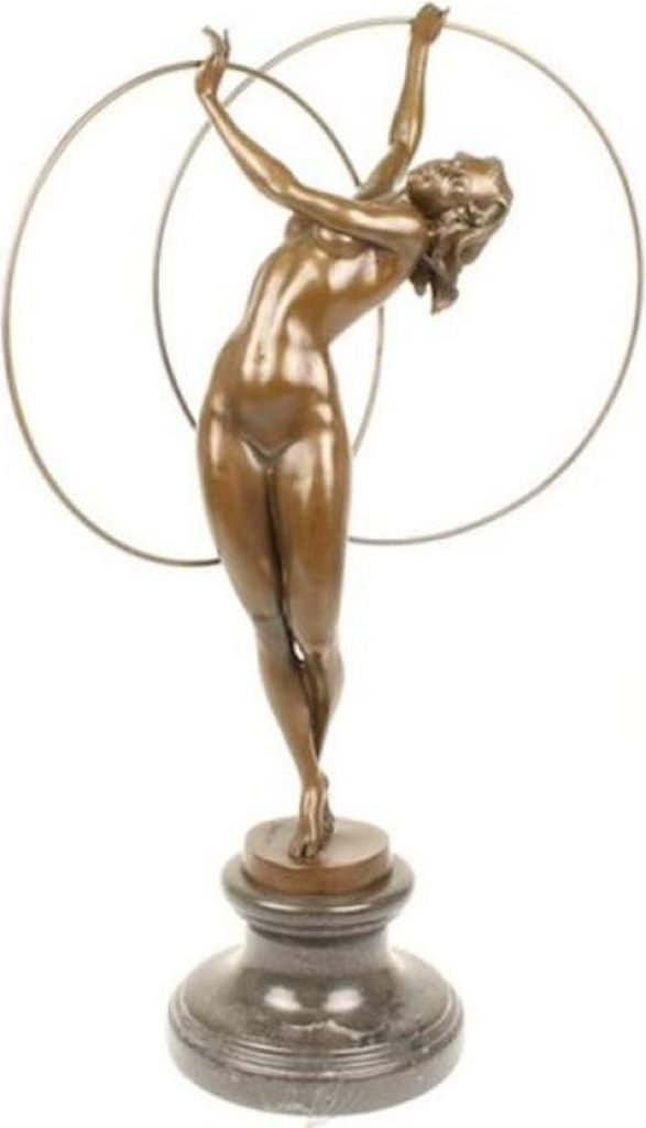 Casa Padrino Luxus Bronze Figur Hula Hoop Tänzerin Bronze / Schwarz 26,5 x 19,9 x H. 69,2 cm - Deko Bronze Skulptur mit Marmorsockel - Deko Access...