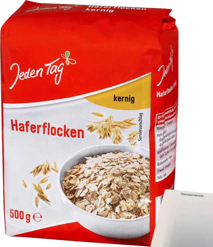Jeden Tag Haferflocken kernig (500g Packung) + usy Block