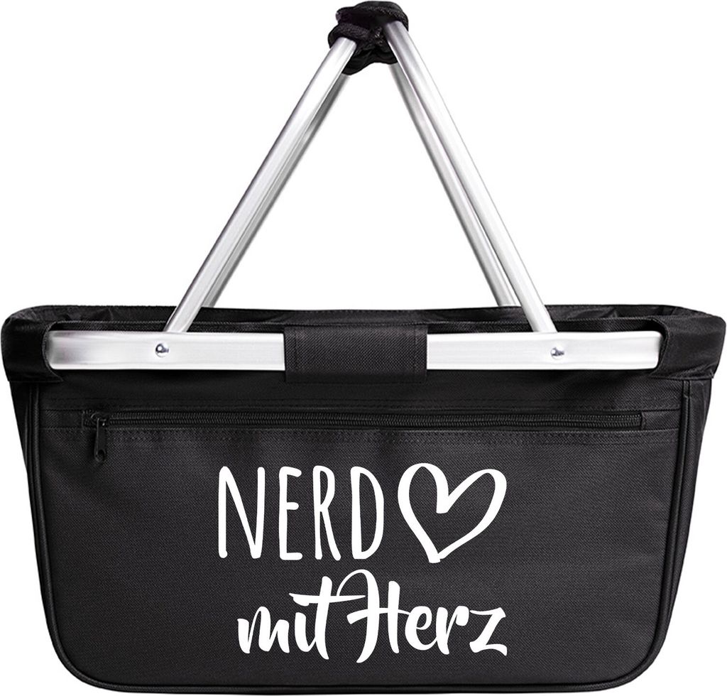 Huuraa Einkaufskorb Nerd mit Herz 20 Liter Black faltbarer Tragekorb Geschenkidee