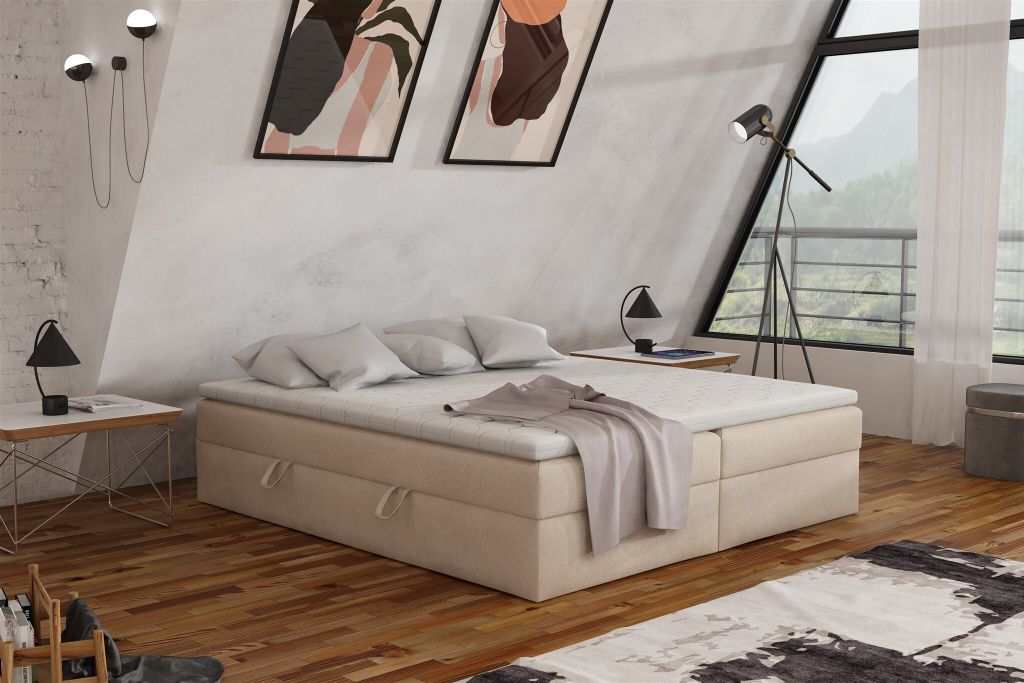 Boxspringbett Schlafzimmerbett ANTONY 180x200cm Stoff Beige inkl. Bettkasten