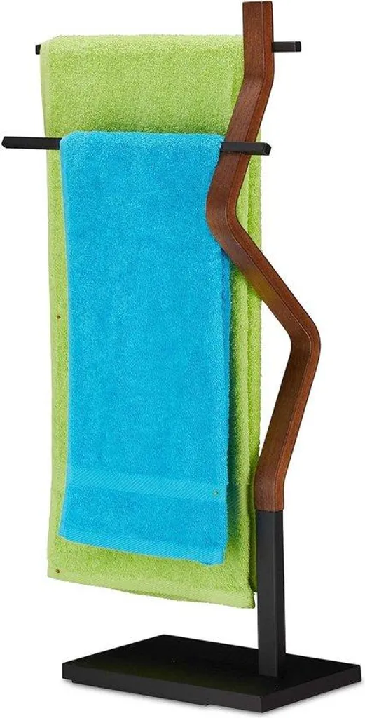 Porte-serviette double barre design industriel bois marron métal