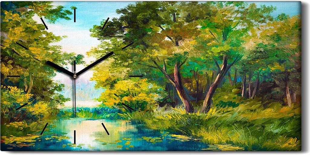 Dekor Leinwand Uhr Wandbilder Geräuschlos Kunstdruck 60x30 Baum See wildes Gras - schwarze Hände