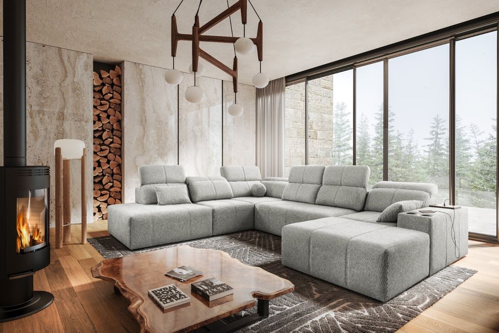 Kaiser Möbel Ecksofa multifunktional Mindy X, Stoff Quelle Hellgrau Rechts