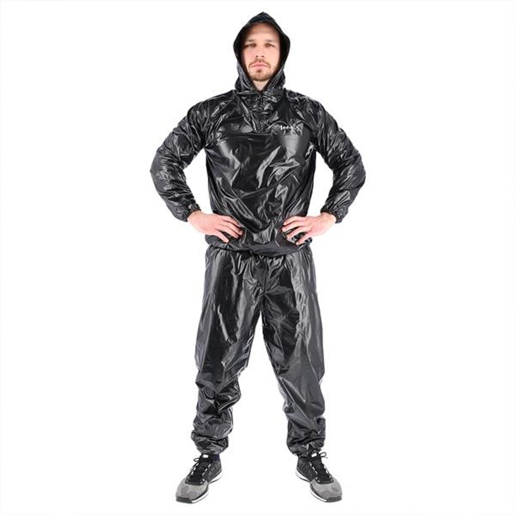 Schwitzanzug mit Kapuze PVC Trainingsanzug-Jacke schwarz