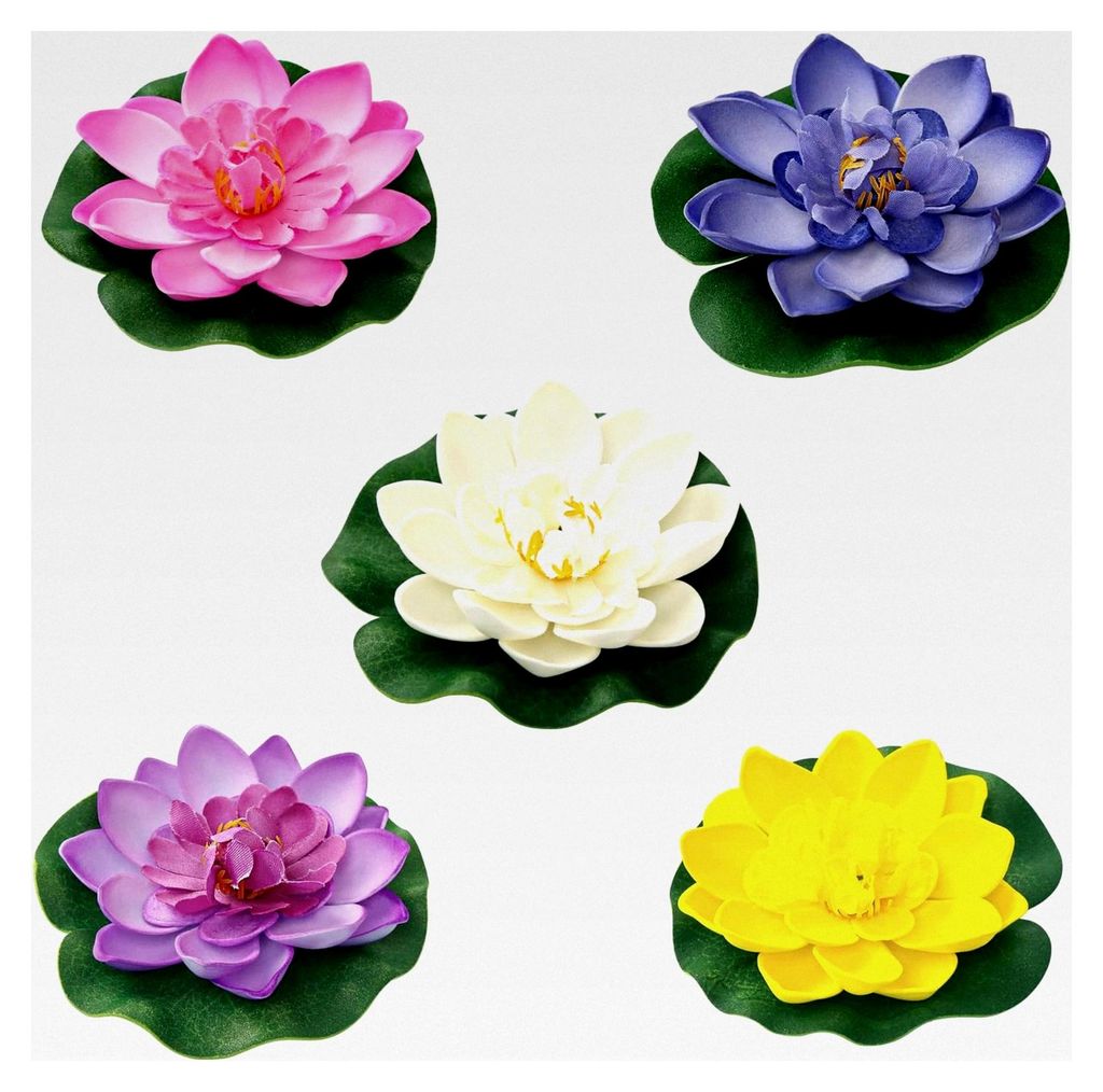 5 Stück Künstliche Seerosen, Schwimmende Blumen Simulation Lotusblume aus Schaumstoff, EVA Schwimmende Wasserlilie 10 cm, für Fischteich, Aquari...