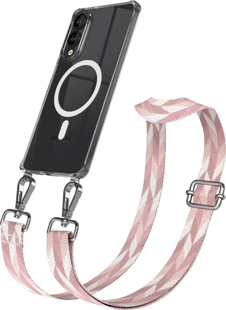 EAZY CASE - Handykette mit MagSafe Hülle für Samsung Galaxy S25 Edge, Handyband Mix Style, Karabiner Silber, Umhängeband in Rosa