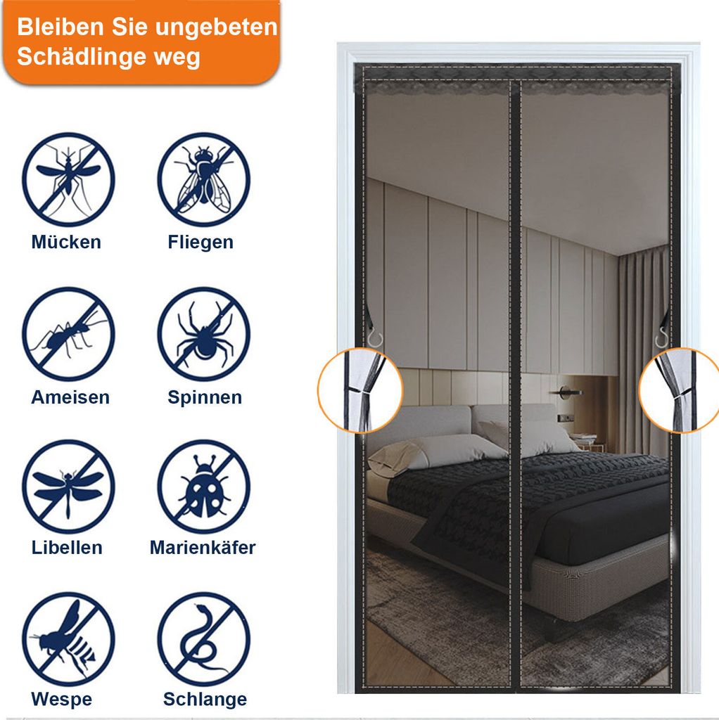 OKWISH Magnet Fliegengitter Balkontür ohne Bohren, Türvorhang Fliegenschutz Schiebetür, Insektenschutz Vorhang Tür durch leichte Montag 100x220cm