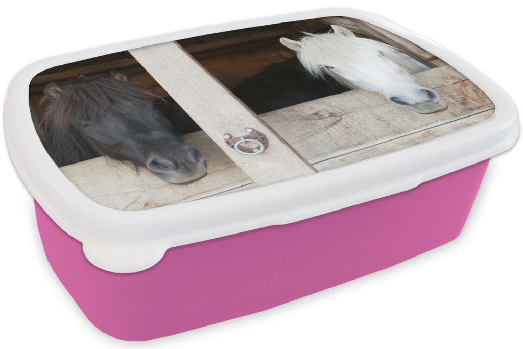 KitchenYeah Lunchbox Brotzeit Brotdose 17x11 cm Pferde - Pferdestall - Regale Kinder Brotzeitdose - Lunchpaket - Brotkasten - Sandwich Box