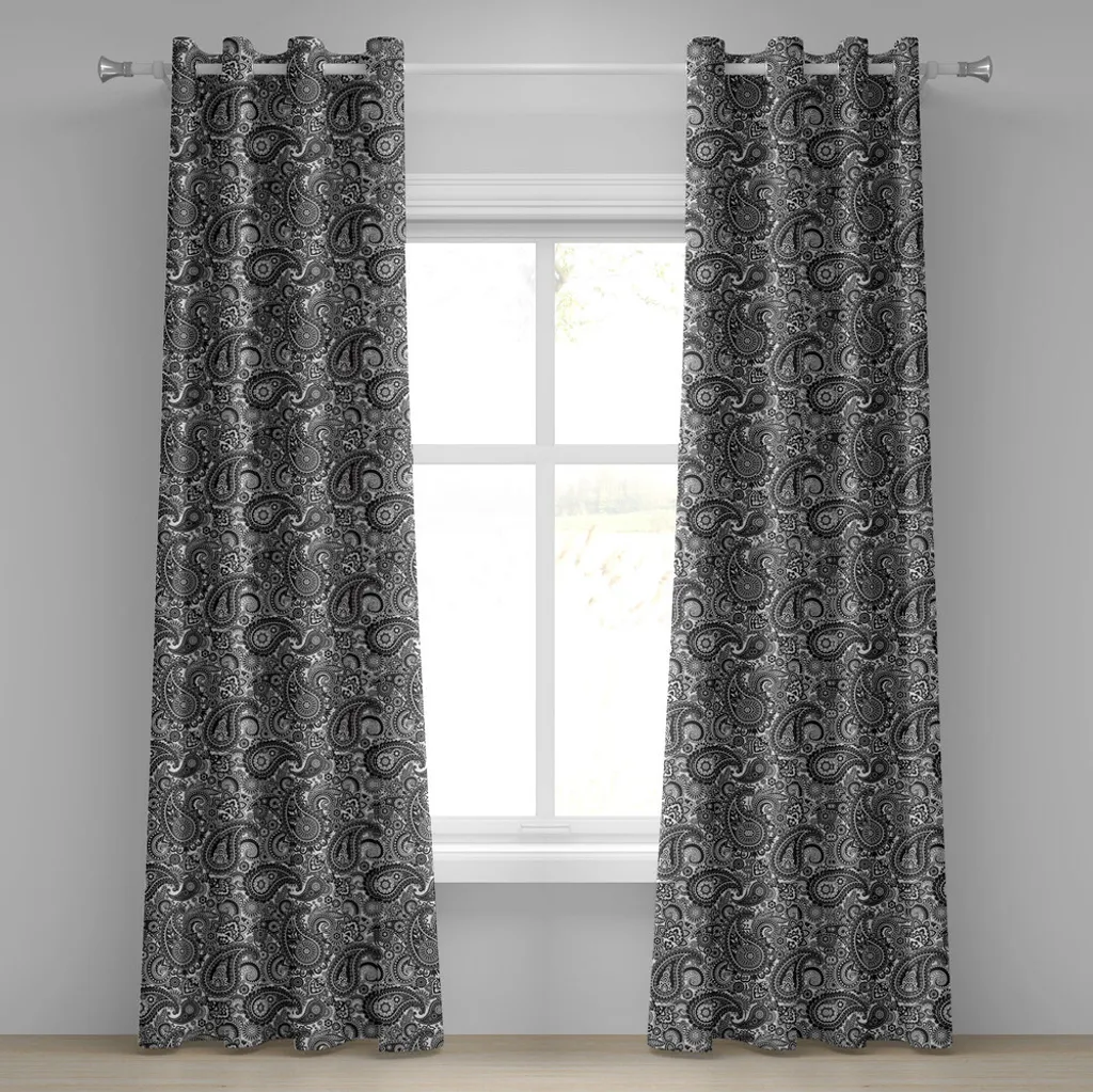 Rideau pour grand salon motif paisley asiatique 2 panneaux 280x245 cm