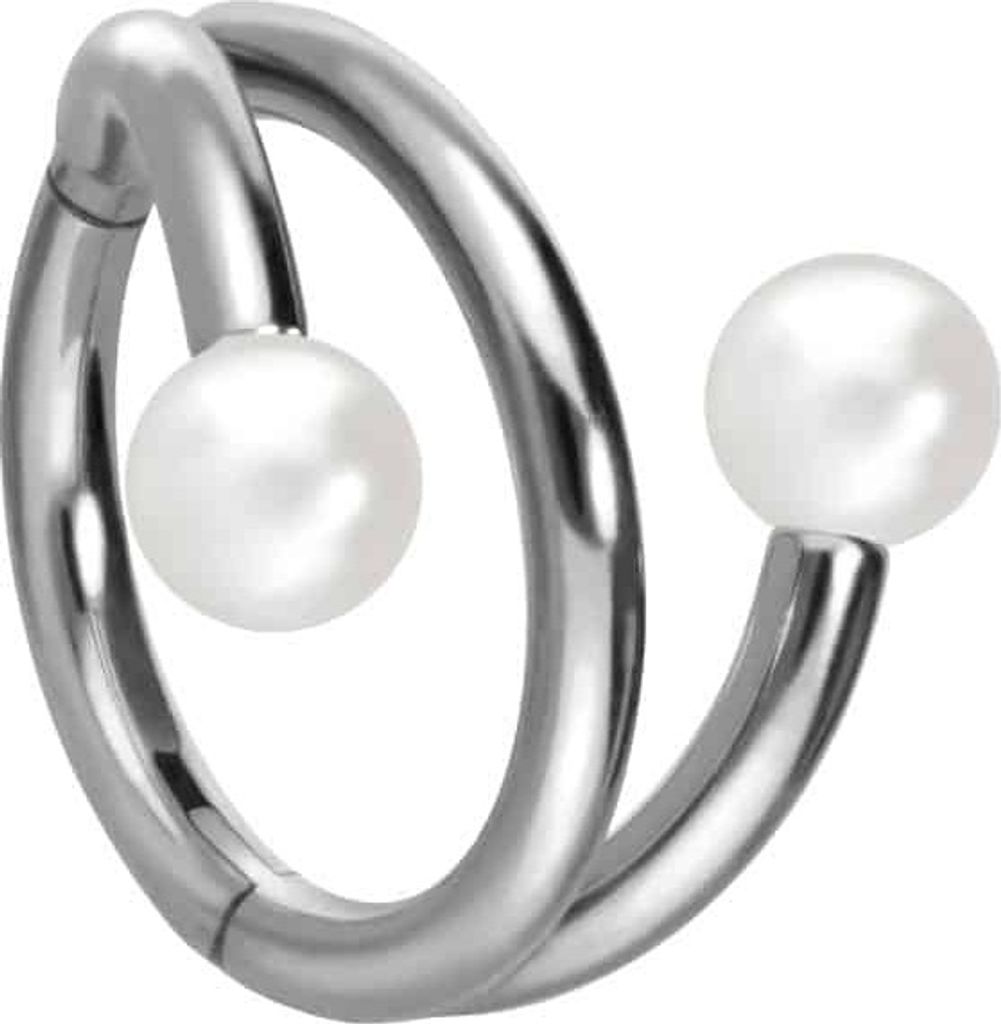 Ohrpiercing, Nasenpiercing, Septum Piercing Titan Segmentring Clicker mit Innengewinde 3 RINGE + 2 SYNTHETISCHE PERLEN Silber Innendurchmesser: 10m...