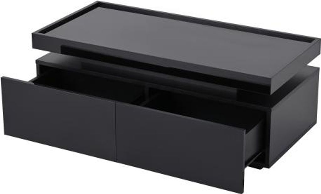 Couchtisch Schwarz 95x45x35cm Wohnzimmertisch LED 2 Schubladen Hochglanz Sofatisch minimalistisches geometrisches Kaffeetisch Multifunktionsmoebel