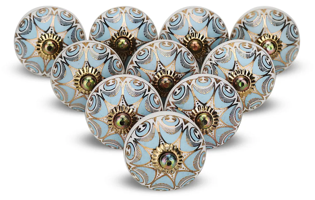 Poignées en céramique turquoise et or style bohème pour tiroir, 4 pcs