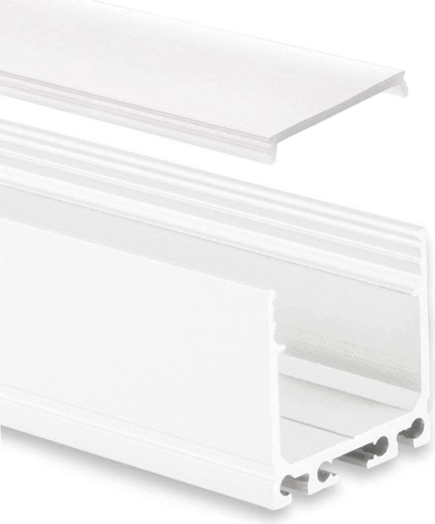 GX-PN6n LED AUFBAU-Profil 200 cm, hoch, LED Stripes max. 24 mm, weiß RAL 9010 2m Abdeckung opal