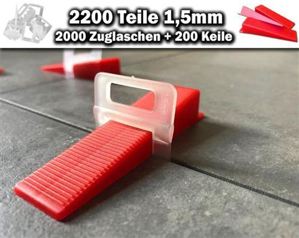 2000 Zuglaschen 1,5mm + 200 Keile - KACHEL GOTT Fliesen Nivelliersystem