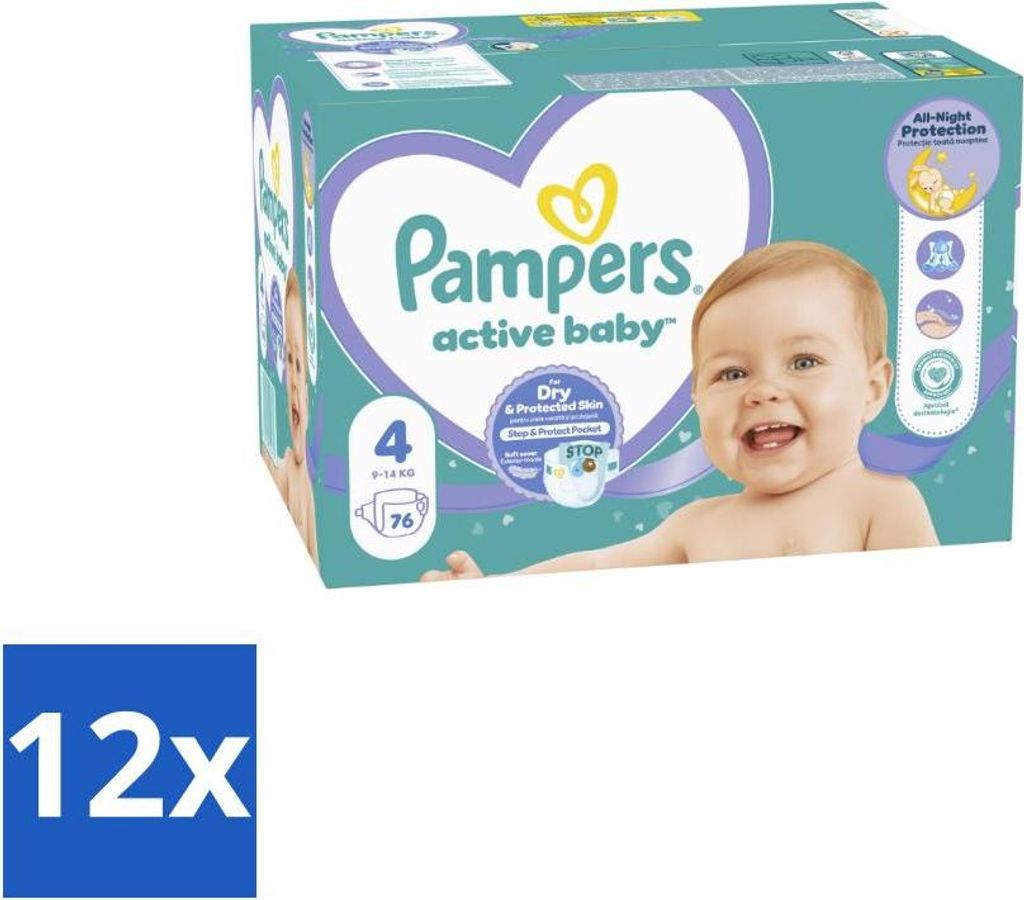 Pampers – Windeln – Baby Dry Größe 4 – 76 Windeln - Vorteilspack - 12 Stücke