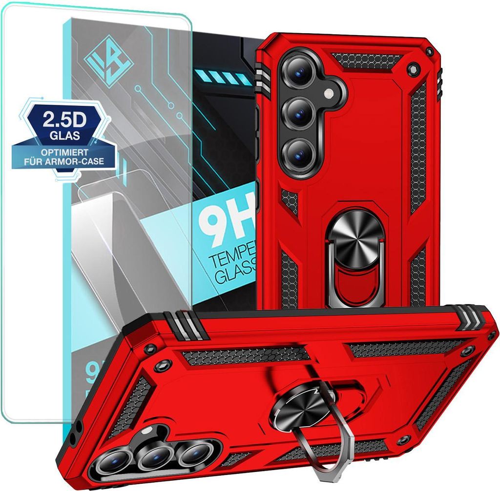 Armor Outdoor Handyhülle für Samsung Galaxy S25 FE Handy Panzer Case Schutzhülle mit 9H Displayglas Displayschutz Farbe: Rot