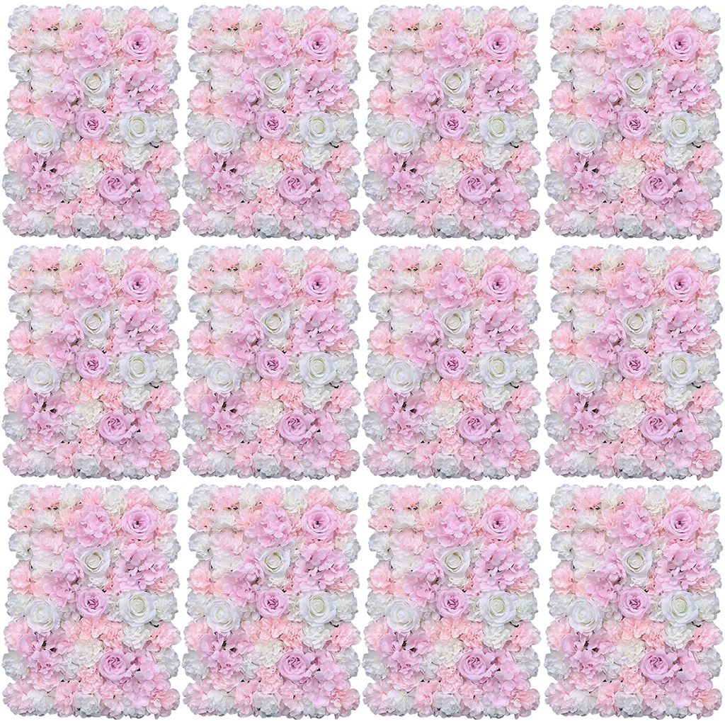 Mur de fleurs mariage fond photo 12 plaques de roses soie rose clair