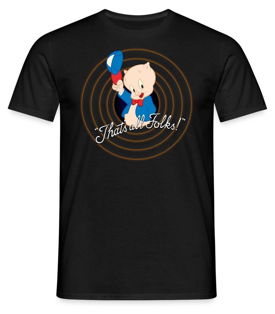 Spreadshirt Looney Tunes Schweinchen Dick Thats All Folks Männer T-Shirt, L, Schwarz