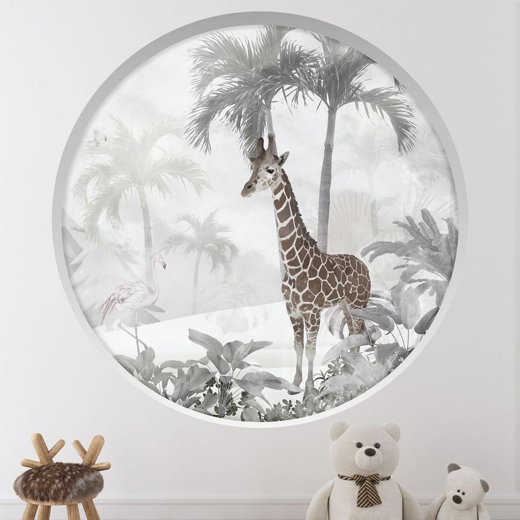 Trompe-l'œil-Aufkleber Runde Bogen Kinder – Lumaléa – Giraffe – Durchmesser 130 cm