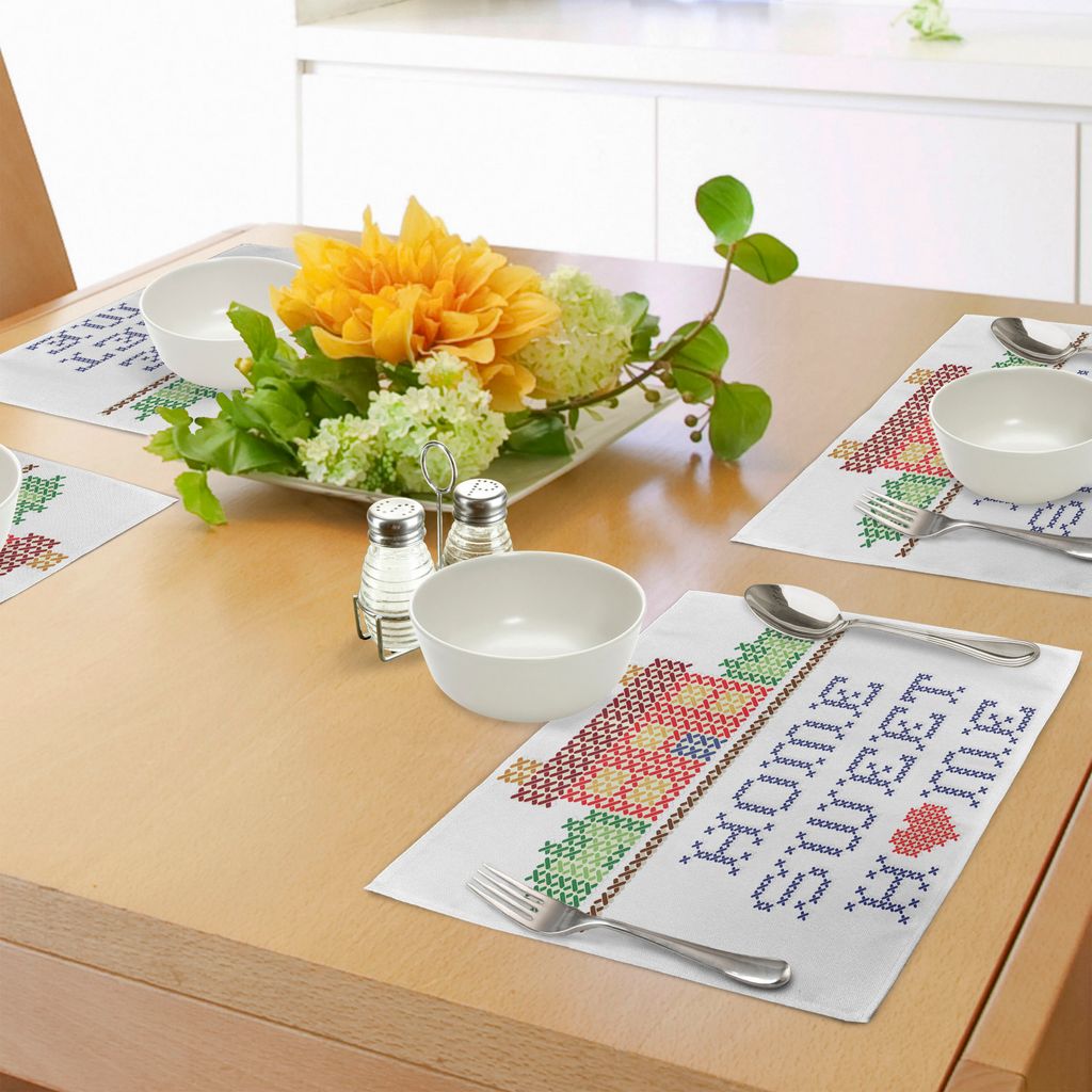 ABAKUHAUS Trautes Heim, Glück allein Platzmatten, Bunte Grafik Stil Kreuzstich Stickerei Design Handthema, Tiscjdeco aus Farbfesten Stoff für das...