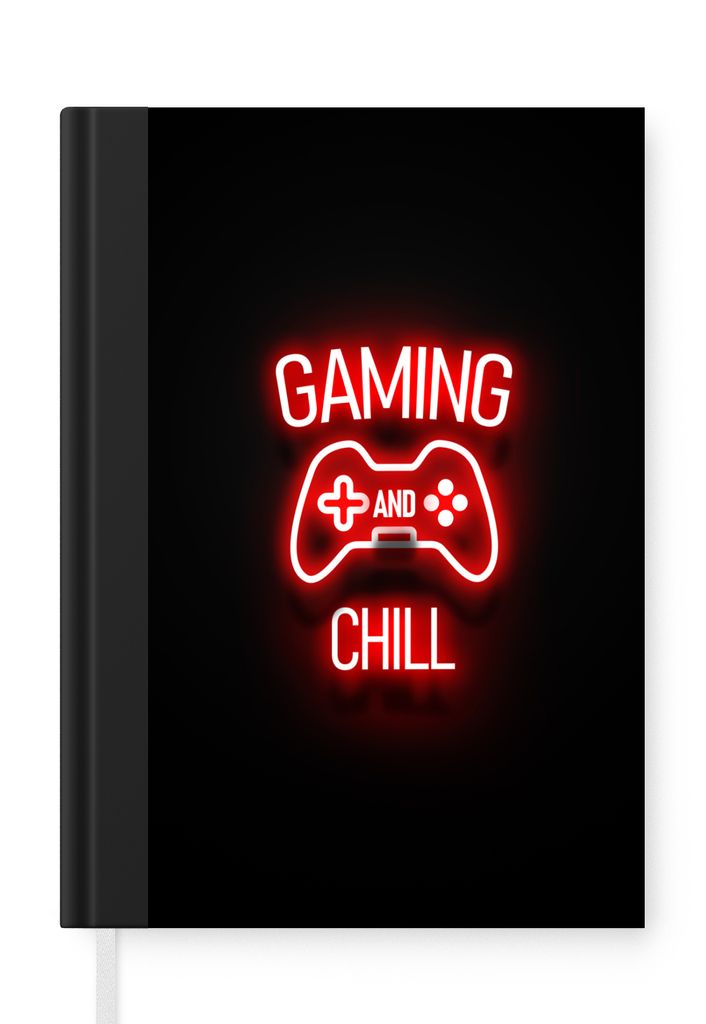 MuchoWow Notizbuch Tagebuch Haushaltsbuch Notebook A5 Gaming - Zitate - Gaming und Chillen - Neon - Rot - Notizblock - Notizheft - Notebook - Sch...