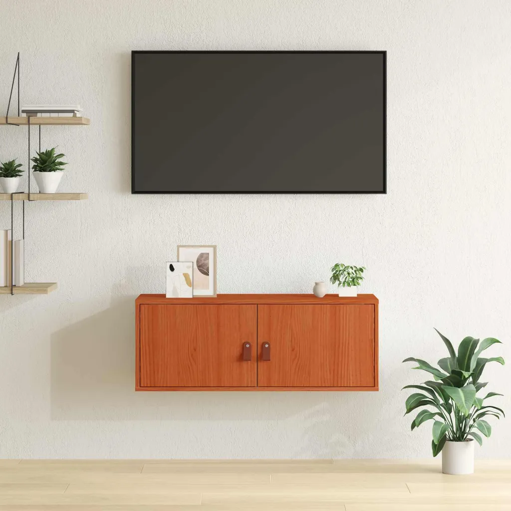Armadietto a Muro Marrone Cera 80cm - Pino Massiccio Vero Legno - 3